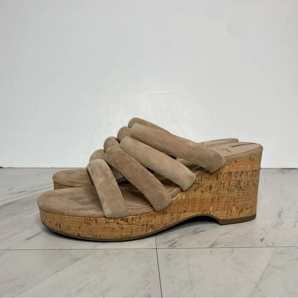 Sam Edelman Yuki Tan Suede Cork Wedge Heel Sandal 8 1/2 M